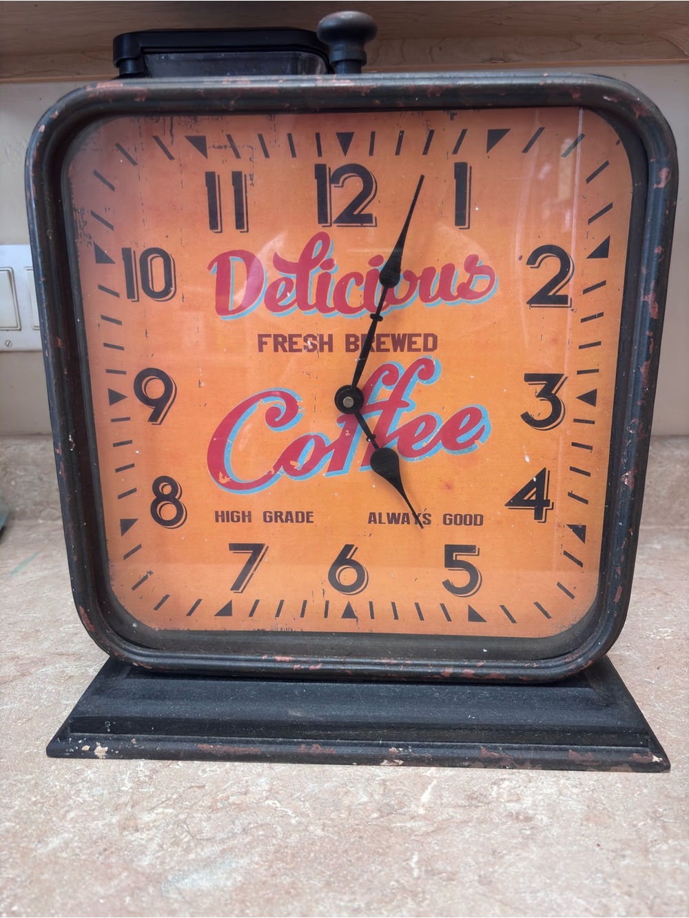 Delicious Fresh Brewed Coffee Yellow Black Advertising Clock Sign Vintage Works!